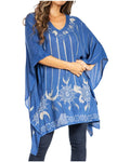 Sakkas Adalwin Third Tie Dye Desert Sun Circle Ponch Tunic Top Blouse W/Embroidery#color_41-DenimBlue