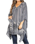 Sakkas Adalwin Third Tie Dye Desert Sun Circle Ponch Tunic Top Blouse W/Embroidery#color_41-Grey