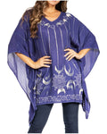 Sakkas Adalwin Third Tie Dye Desert Sun Circle Ponch Tunic Top Blouse W/Embroidery#color_41-RoyalBlue