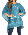 Sakkas Adalwin Third Tie Dye Desert Sun Circle Ponch Tunic Top Blouse W/Embroidery#color_41-Teal