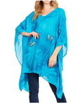 Sakkas Adalwin Third Tie Dye Desert Sun Circle Ponch Tunic Top Blouse W/Embroidery#color_42-Blue