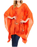 Sakkas Adalwin Third Tie Dye Desert Sun Circle Ponch Tunic Top Blouse W/Embroidery#color_42-Orange