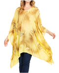 Sakkas Adalwin Third Tie Dye Desert Sun Circle Ponch Tunic Top Blouse W/Embroidery#color_42-Yellow