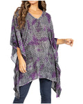 Sakkas Adalwin Third Tie Dye Desert Sun Circle Ponch Tunic Top Blouse W/Embroidery#color_43-Purple