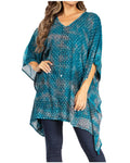 Sakkas Adalwin Third Tie Dye Desert Sun Circle Ponch Tunic Top Blouse W/Embroidery#color_43-Turquoise