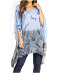 Sakkas Adalwin Third Tie Dye Desert Sun Circle Ponch Tunic Top Blouse W/Embroidery#color_44-BlueBlack