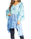 Sakkas Adalwin Third Tie Dye Desert Sun Circle Ponch Tunic Top Blouse W/Embroidery#color_44-BlueTurquoise