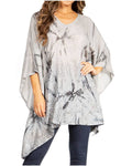 Sakkas Adalwin Third Tie Dye Desert Sun Circle Ponch Tunic Top Blouse W/Embroidery#color_44-Grey