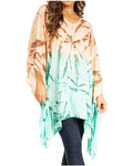 Sakkas Adalwin Third Tie Dye Desert Sun Circle Ponch Tunic Top Blouse W/Embroidery#color_44-MintBrown