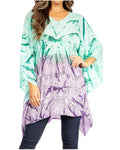 Sakkas Adalwin Third Tie Dye Desert Sun Circle Ponch Tunic Top Blouse W/Embroidery#color_44-PurpleGreen