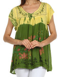 Sakkas Talisa Embroidered Gauzy Blouse#color_Olive