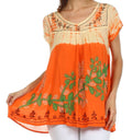 Sakkas Talisa Embroidered Gauzy Blouse#color_Orange