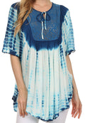 Sakkas Ragini Tie Dye  Lace Accent Delicate Embroidered Poncho Top / Cover Up#color_Navy