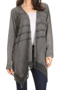 Sakkas Isenia Cardigan Open Front Kimono Long Sleeve Embroidered Top Blouse Lace#color_Grey