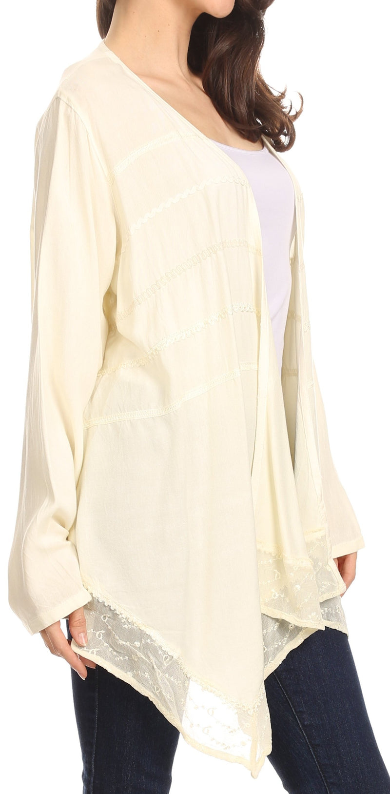 Sakkas Isenia Cardigan Open Front Kimono Long Sleeve Embroidered Top Blouse Lace