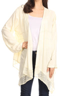Sakkas Isenia Cardigan Open Front Kimono Long Sleeve Embroidered Top Blouse Lace#color_Ivory