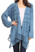 Sakkas Isenia Cardigan Open Front Kimono Long Sleeve Embroidered Top Blouse Lace#color_LightBlueDenim