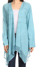 Sakkas Isenia Cardigan Open Front Kimono Long Sleeve Embroidered Top Blouse Lace#color_SkyBlue