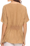 Sakkas Isabeli Leaf Embroidered Blouse Top Shirt With Cap Sleeves And Wide Neck
