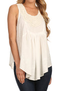 Sakkas Aubrey Delicate Draped Ruffled Embroidered Scooped Neck Sleeveless Blouse#color_Cream