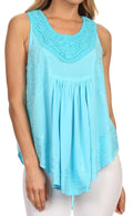 Sakkas Aubrey Delicate Draped Ruffled Embroidered Scooped Neck Sleeveless Blouse#color_Ice Blue