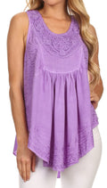 Sakkas Aubrey Delicate Draped Ruffled Embroidered Scooped Neck Sleeveless Blouse#color_Lavender
