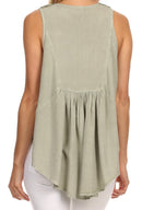 Sakkas Aubrey Delicate Draped Ruffled Embroidered Scooped Neck Sleeveless Blouse