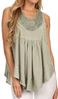 Sakkas Aubrey Delicate Draped Ruffled Embroidered Scooped Neck Sleeveless Blouse#color_Light Grey