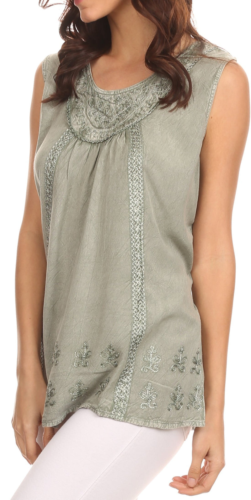 Sakkas Jil Wide Tank Top Sleeveless Embroidered Blouse With Embroidery Lace
