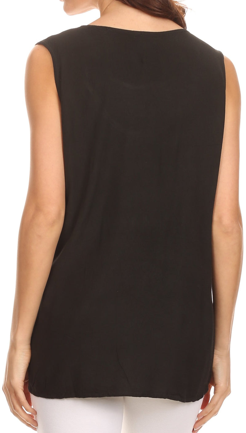 Sakkas Jil Wide Tank Top Sleeveless Embroidered Blouse With Embroidery Lace