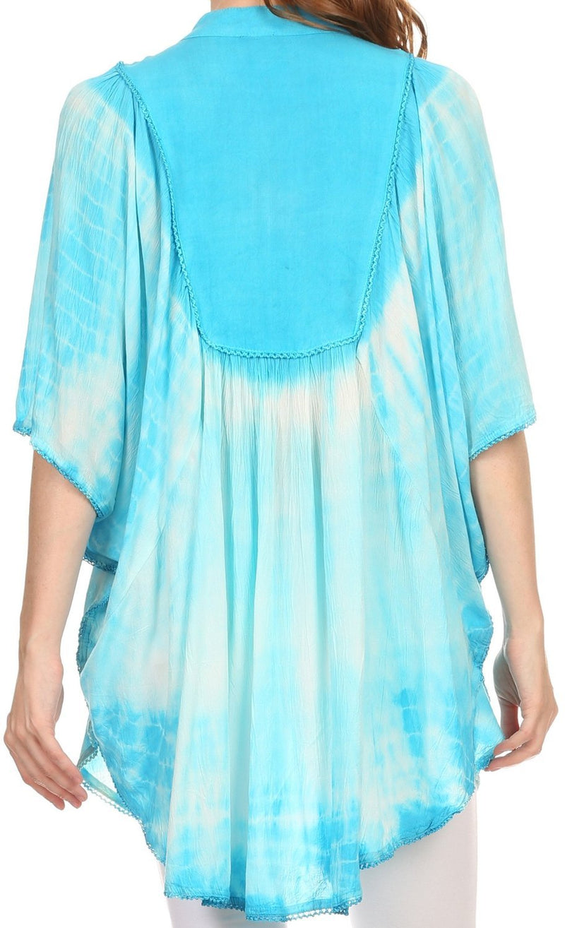 Sakkas Martina Delicate Embroidered Tie Dye Poncho Top / Cover Up