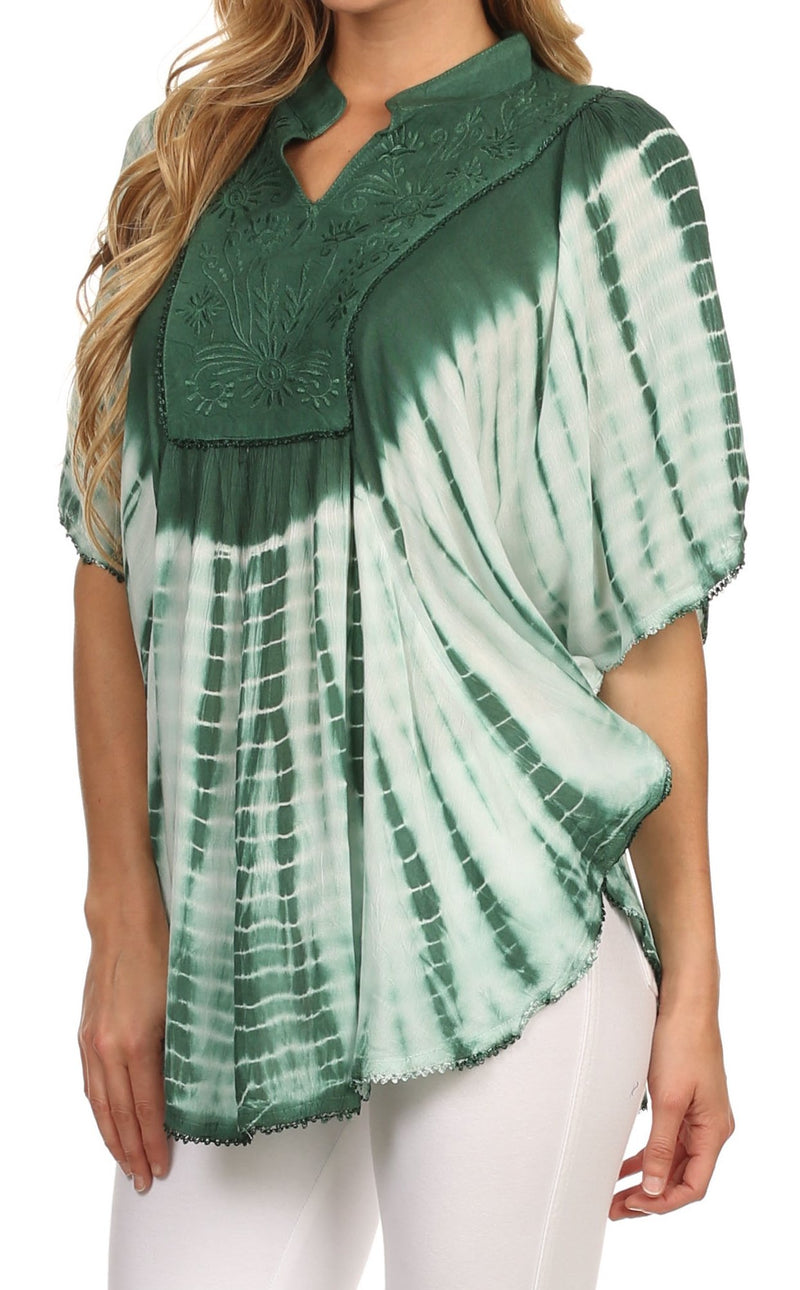 Sakkas Martina Delicate Embroidered Tie Dye Poncho Top / Cover Up