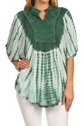 Sakkas Martina Delicate Embroidered Tie Dye Poncho Top / Cover Up#color_ForestGreen