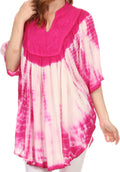 Sakkas Martina Delicate Embroidered Tie Dye Poncho Top / Cover Up#color_Pink