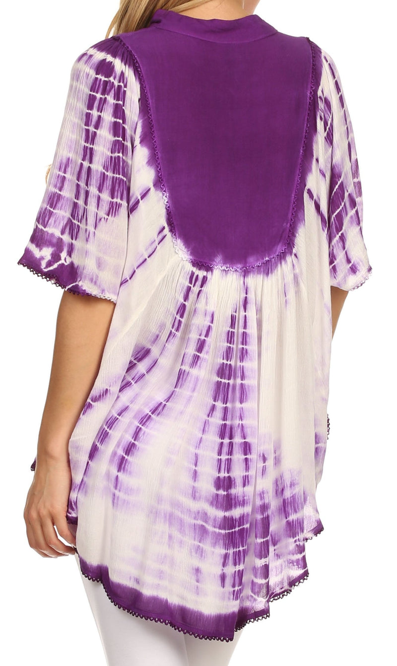 Sakkas Martina Delicate Embroidered Tie Dye Poncho Top / Cover Up