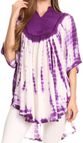 Sakkas Martina Delicate Embroidered Tie Dye Poncho Top / Cover Up#color_Purple