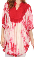 Sakkas Martina Delicate Embroidered Tie Dye Poncho Top / Cover Up#color_Raspberry