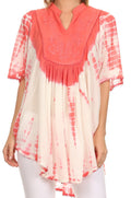 Sakkas Martina Delicate Embroidered Tie Dye Poncho Top / Cover Up#color_Salmon
