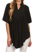 Sakkas Martina Delicate Embroidered Tie Dye Poncho Top / Cover Up#color_SolidBlack