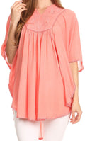 Sakkas Martina Delicate Embroidered Tie Dye Poncho Top / Cover Up#color_SolidCoral