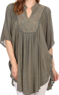 Sakkas Martina Delicate Embroidered Tie Dye Poncho Top / Cover Up#color_SolidGrey