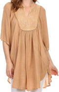 Sakkas Martina Delicate Embroidered Tie Dye Poncho Top / Cover Up#color_SolidLightBrown