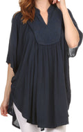 Sakkas Martina Delicate Embroidered Tie Dye Poncho Top / Cover Up#color_SolidNavy