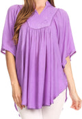 Sakkas Martina Delicate Embroidered Tie Dye Poncho Top / Cover Up#color_SolidPurple
