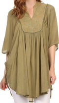 Sakkas Martina Delicate Embroidered Tie Dye Poncho Top / Cover Up#color_SolidSageGreen