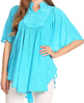 Sakkas Martina Delicate Embroidered Tie Dye Poncho Top / Cover Up#color_SolidTurquoise
