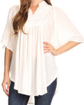 Sakkas Martina Delicate Embroidered Tie Dye Poncho Top / Cover Up#color_SolidWhite