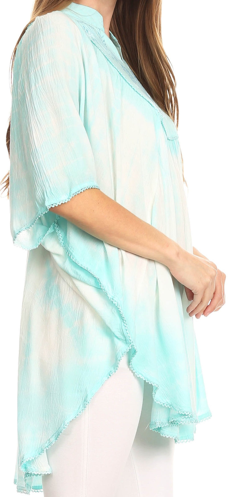 Sakkas Martina Delicate Embroidered Tie Dye Poncho Top / Cover Up