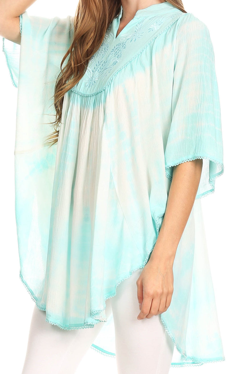 Sakkas Martina Delicate Embroidered Tie Dye Poncho Top / Cover Up