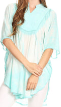Sakkas Martina Delicate Embroidered Tie Dye Poncho Top / Cover Up#color_SpearMint